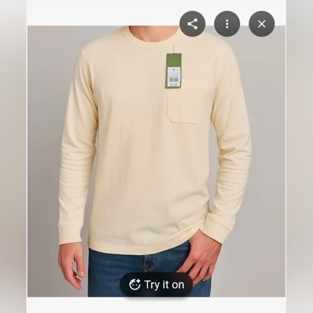 Goodfellow & Co Shirts Men's Long Sleeve Pocket T Shirt Cream
